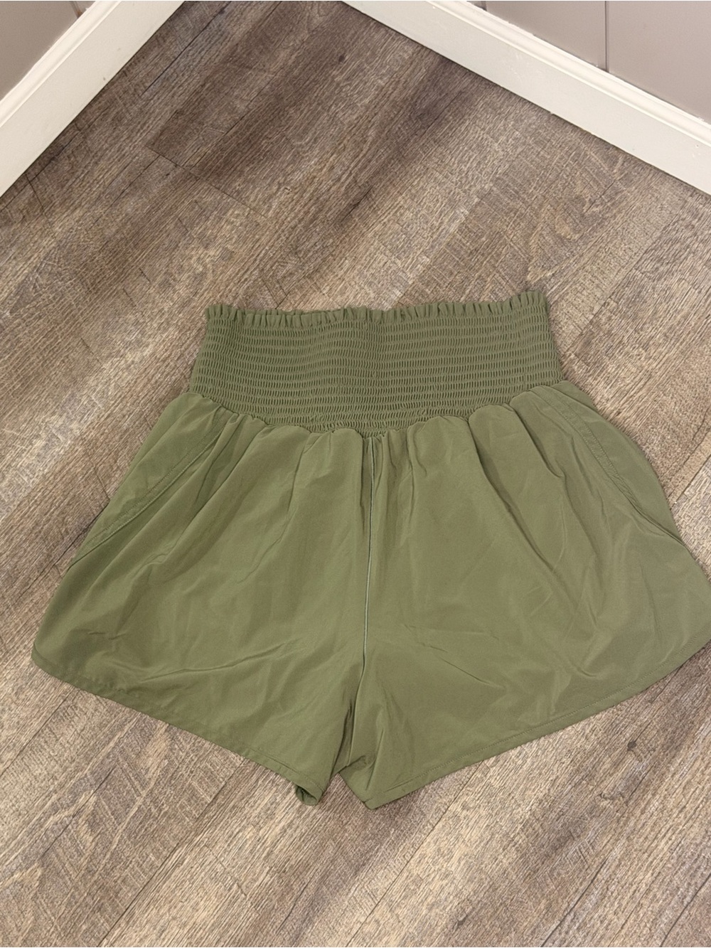 Offline by Aerie High-Waist Smocked Olive Green Women's Lined Shorts